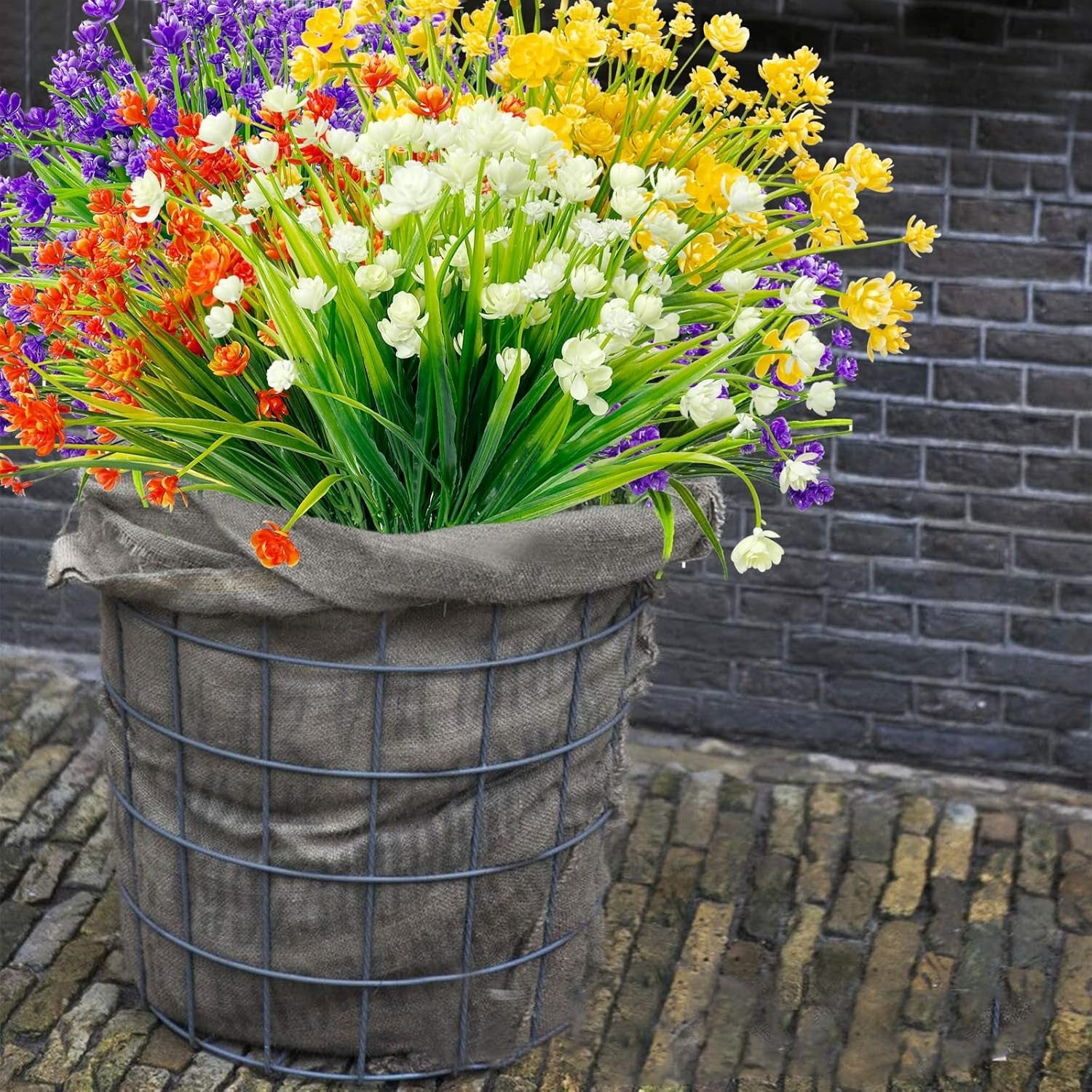 12 Bundles Artificial Flowers for Outdoors Summer Decor,Realistic UV Resistant Plants Faux Plastic Flowers