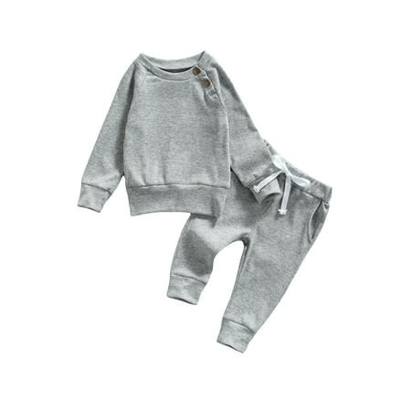 

Sunisery Newborn Baby Clothes Baby Girl Boy Hoodies Button Sweatshirt Tops + Baby Pants 2PCS Winter Outfits Set Gray 0-6 Months