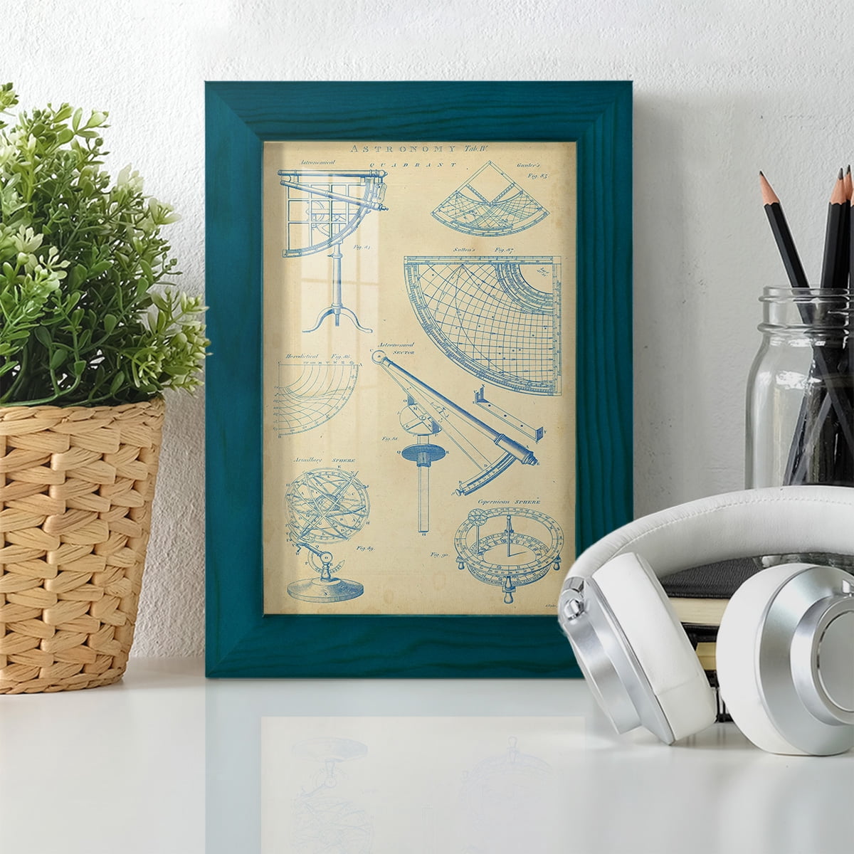 Vintage Astronomy I -Framed Print w/glass-Ocean Blue