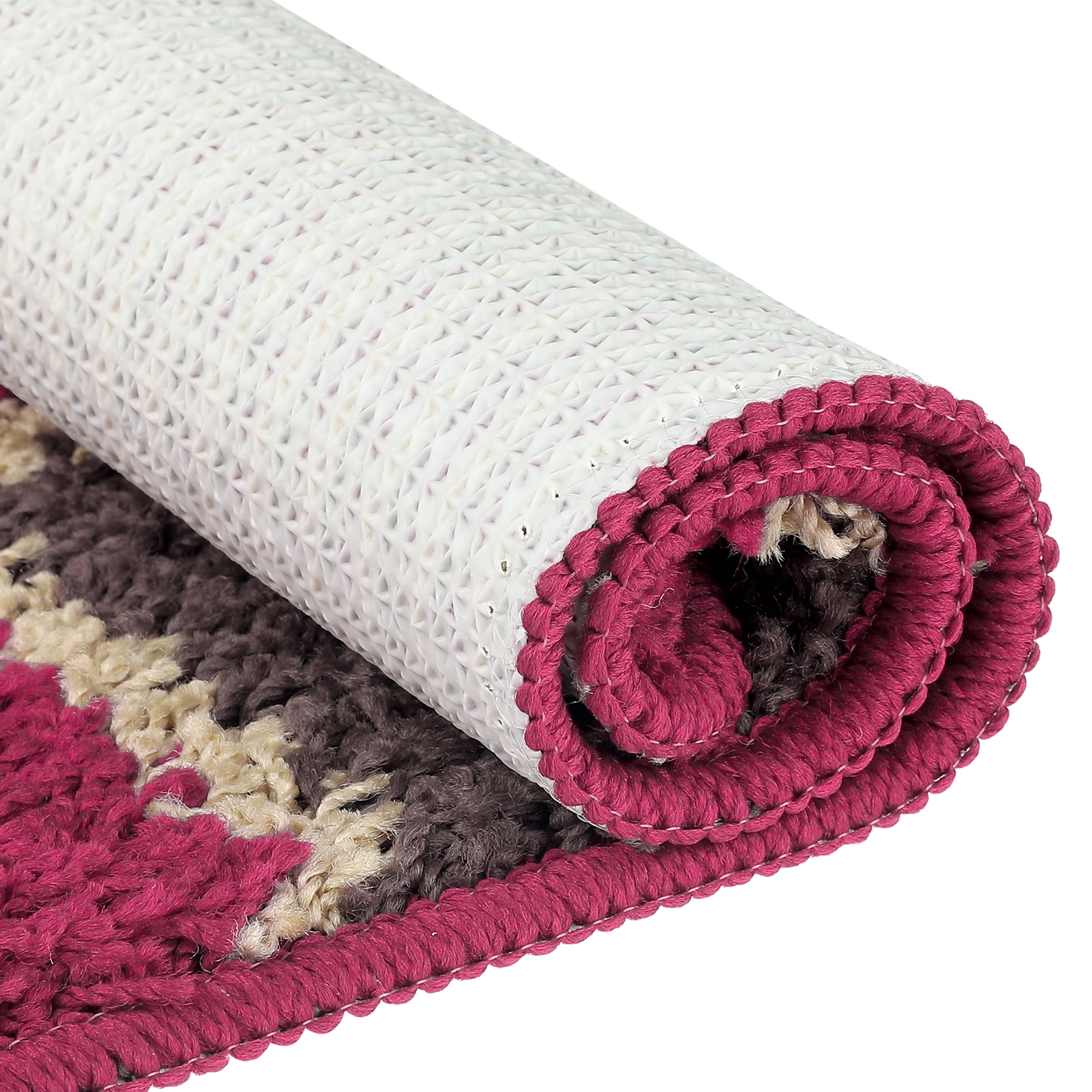 REGALWOVEN Floral Bath Mat Washable Bath Carpet for Bathroom Red Checked 16" x 24"