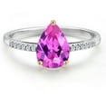 thumbnail image 3 of Gem Stone King 925 Silver and 10K Yellow Gold Pink Created Sapphire and White Lab Grown Diamond Engagement Ring for Women | 2.49 Cttw | Pear Shape 10X7MM | Gemstone September Birthstone | Size 6, 3 of 6