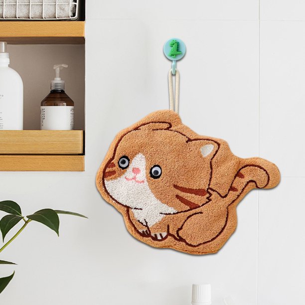 Fiudx Toalla de Mano Colgante, Diseño de Gato, Tela Suave y Duradera, Accesorio para Cocina y Baño Que Ahorra Espacio, Ideal para El Hogar y El Uso Diario.