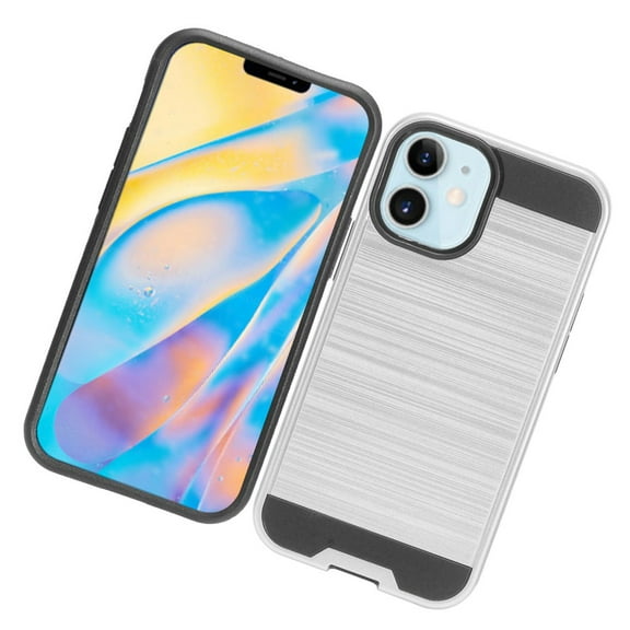 Apple iPhone 12 Mini (5.4") Phone Case Brushed Texture Slim Hybrid Shockproof Dual Layer Hard & TPU Armor Rugged Cover for iPhone 12 Mini ,by Xcell - Silver