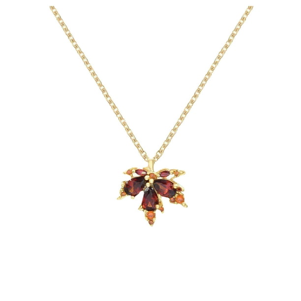 Collar de hojas de arce doradas Collar Forever Colgante de cadena con incrustaciones de circonita para mujer