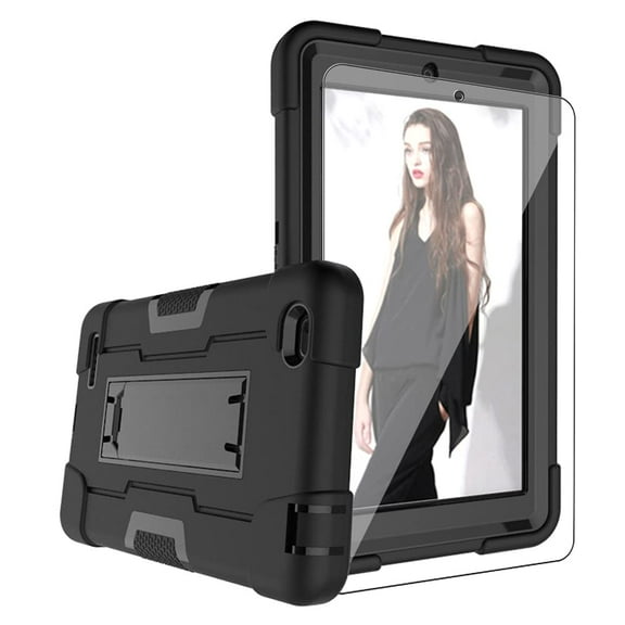 FIEWESEY for Walmart Onn 7 Inch Case, Heavy-Duty Drop-Proof Shock-Resistant Hybrid Case for Walmart Onn 7" 1/2 Generation(Model:100005206/100015685) Screen Protector (Black/Black,1 Pc)
