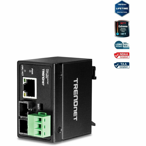 TRENDnet TI-F10S30 Hardened Industrial 100Base-FX Single-Mode SC Fiber Converter