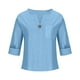 thumbnail image 4 of Vestidos Casuales Para Mujer, Blusas De Mujer De Moda Camisa de lino con cuello en V y bolsillo abotonado para mujer, informal, con escote en V de un cuarto, 4 of 6