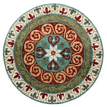LR Home Wren 5' Round Green/Red Bordered Medallion Indoor Area Rug