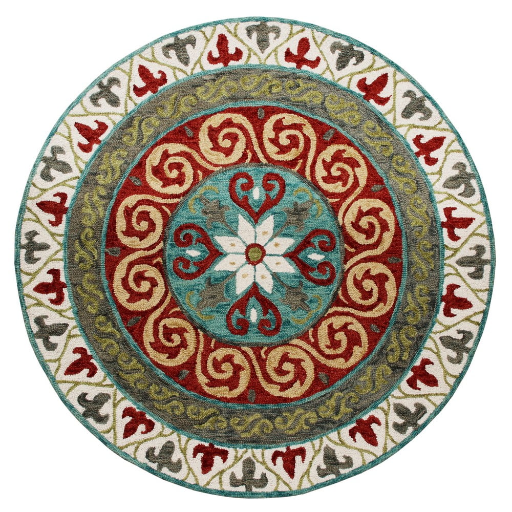 LR Home Holiday Stunner Green / Red 5 Ft. Round Area Rug