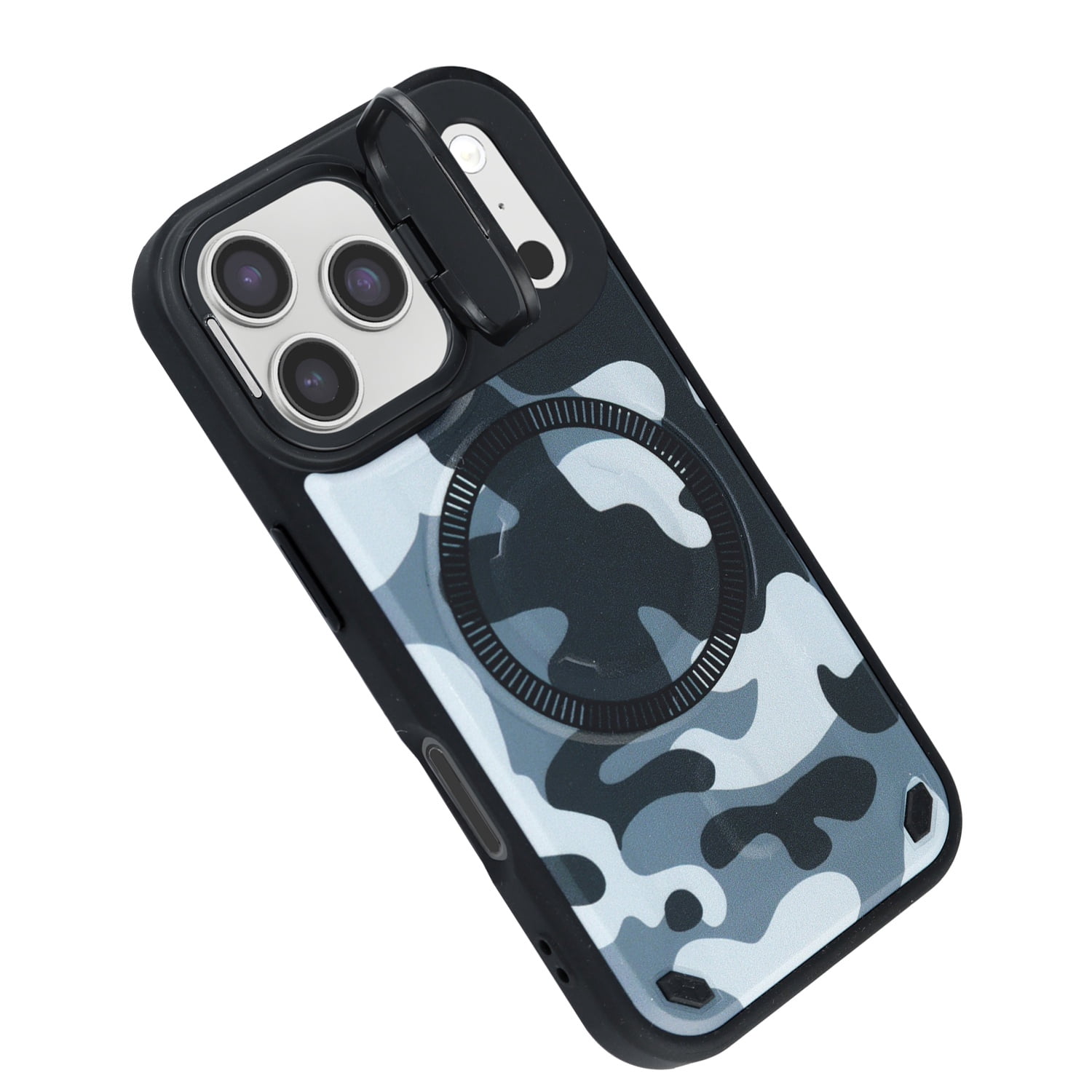 Thin Camouflage MagSafe Case with Built-In Camera Kickstand for iPhone 17 Pro Max - Blue