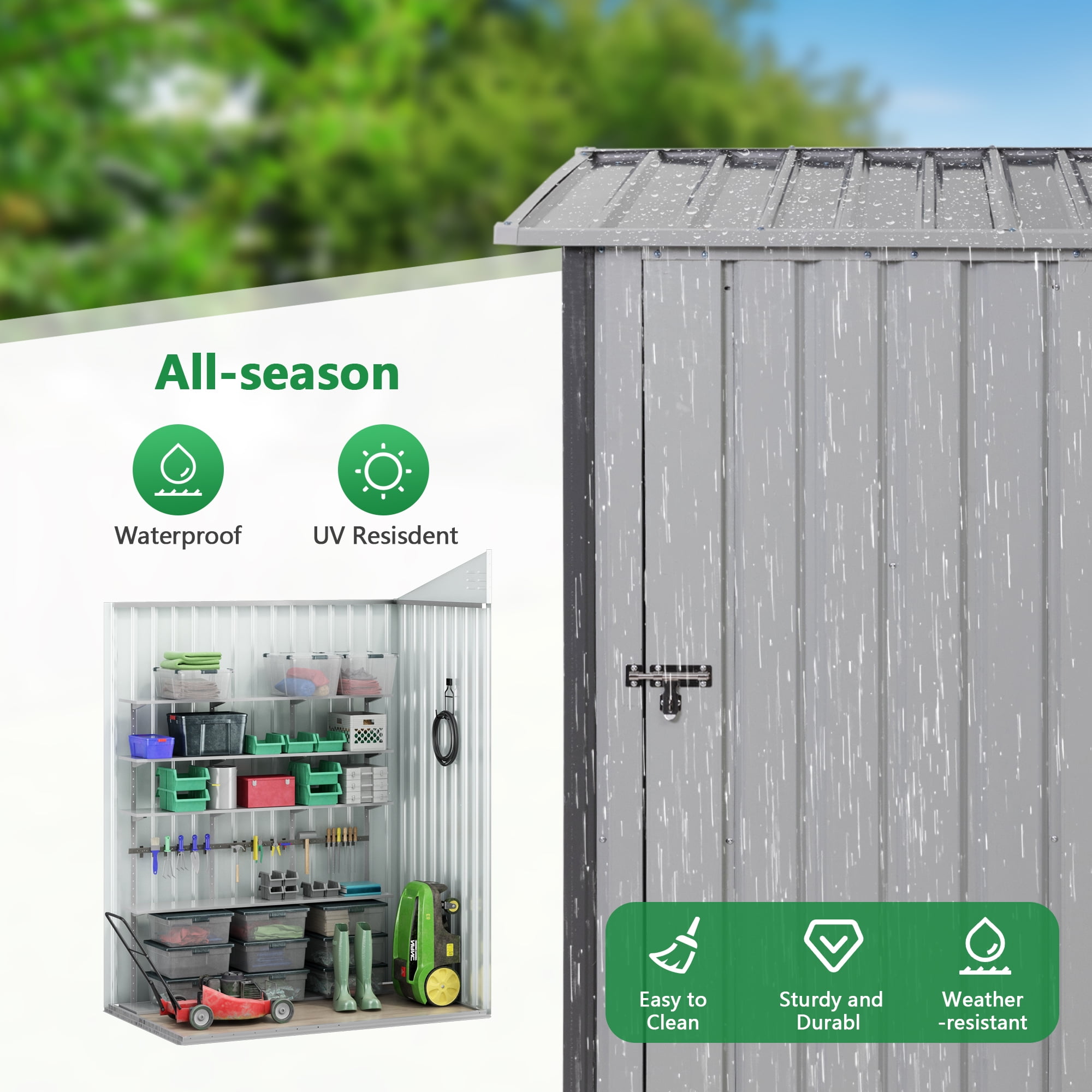 Jaxpety 3x3 ft. Outdoor Storage Shed, Metal Garden Shed with Lockable Door for Backyard, Patio, Lawn