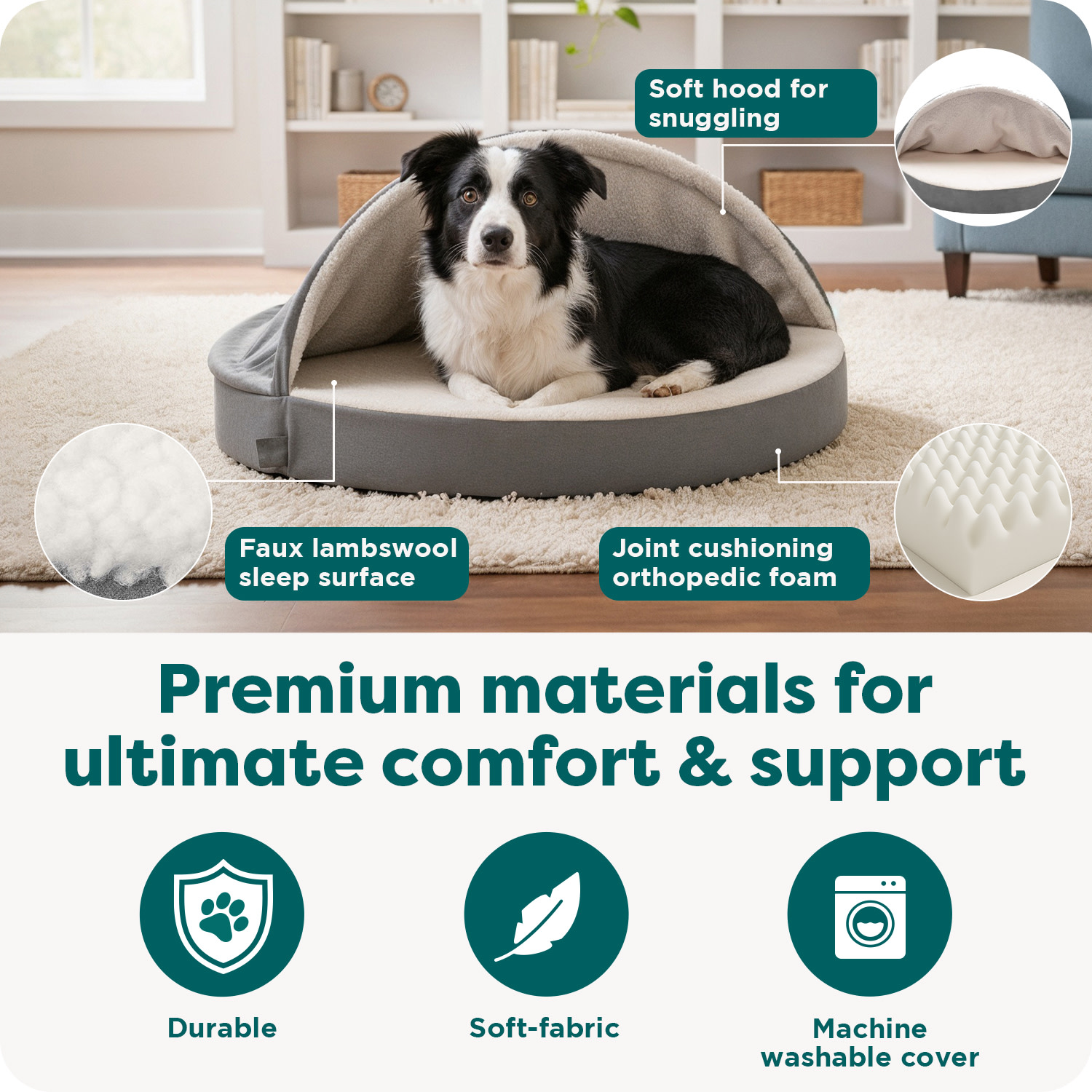 Furhaven 44-Inch Round Orthopedic Snuggery Dog Bed photo 5