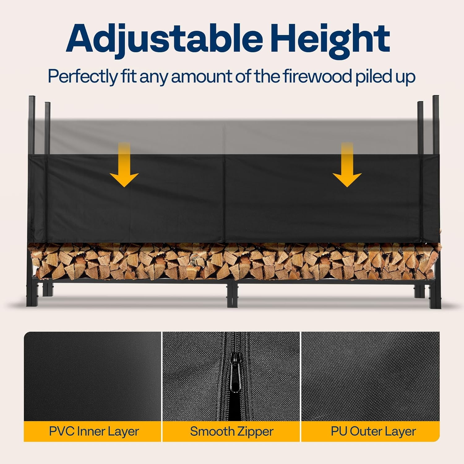 SPECSTAR Upgraded Heavy Duty 8 ft 1/2 Cord Firewood Rack Outdoor with Cover Combo Set, Thick Steel Log Holder Up to 3300 lb, Fire Wood Pile Storage Stand Organizer Black
