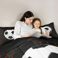thumbnail image 4 of Homewish Football Soccer Sport 7 Pieces Bedding Comforter Set,Modern Geometric Honeycomb Full Bedding Set,White Black Red Fitted Sheet Flat Sheet For Kids,Breathable Home Decor Reversible, 4 of 8