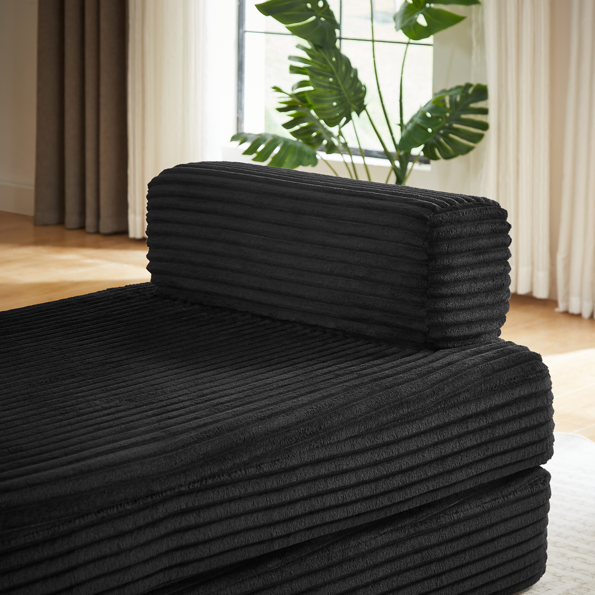 Leumius Convertible Sofa Bed,76.4" Cloud Couch with Memory Foam,Corduroy Loveseat Sofa with Deep Seat,No Assembly Required,Black