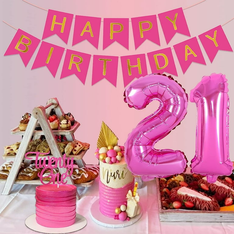 21st Birthday Decorations for Her Hot Pink Happy 21st Birthday Decorations  Banner for Her 21 Birthday Hot Pink Balloons Twenty One Cake Topper Foil  Balloon Finally 21 Birthday Sash 