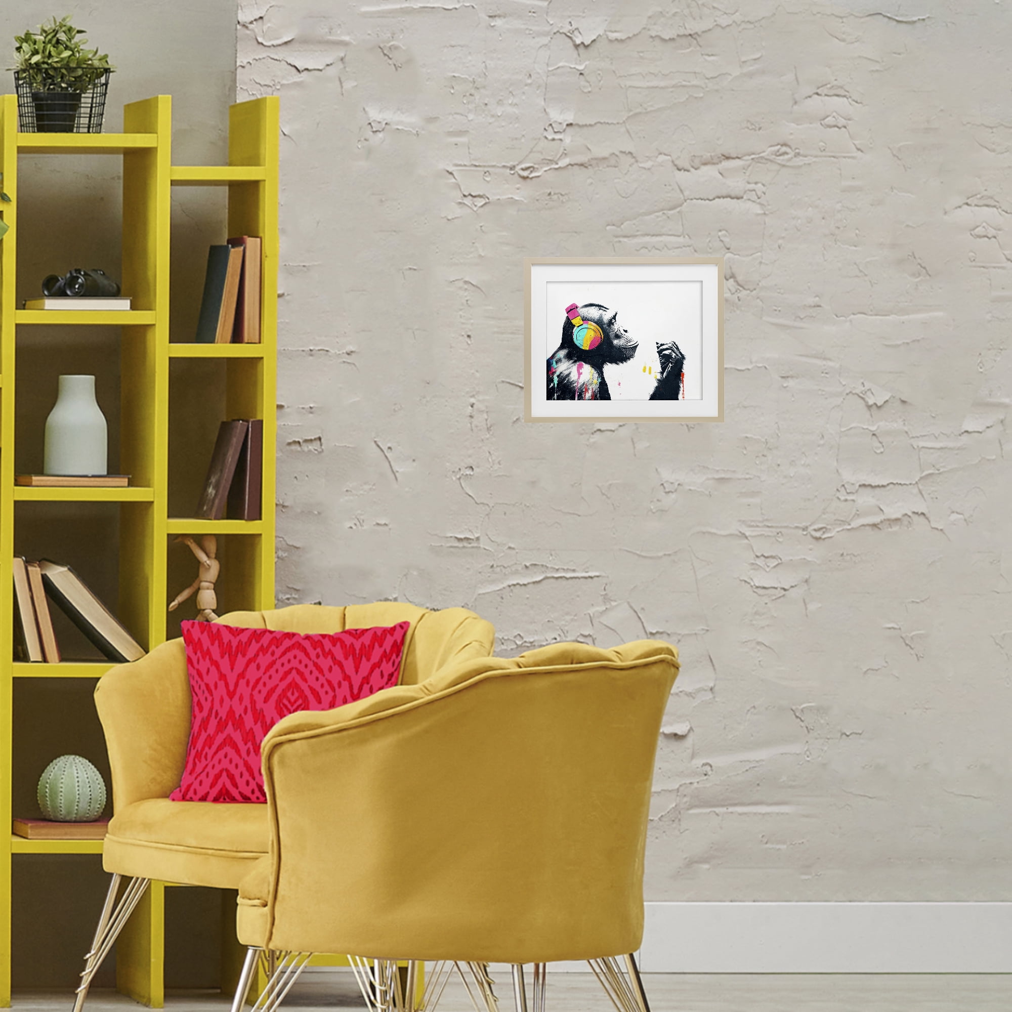Stupell Industries Ape On Air Headphones Birch Framed Print Under Glass, design by Svetlana Aleynikova