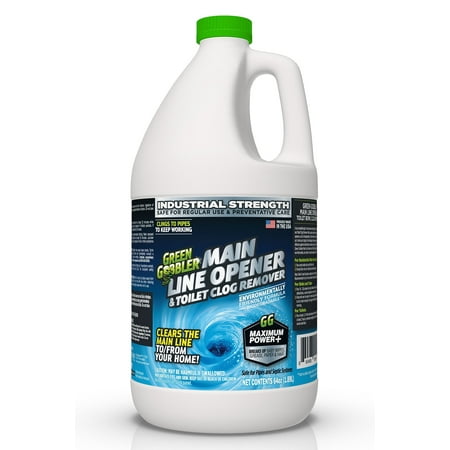 Green Gobbler Ultimate Main Drain Opener + Drain Cleaner + Hair Clog Remover - 64 oz (Main Lines, Sinks, Tubs, Toilets, Showers, Kitchen