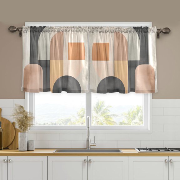 Yayeee Kitchen Curtains Tier Set of 2 Light Filtering 57"x24" Over Sink Window Panels, Abstract Shapes