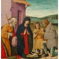 thumbnail image 2 of Italy 15th Century 12x12 Black Ornate Wood Framed with Double Matting Museum Art Print Titled - Adoration of the Shepherds, 2 of 4
