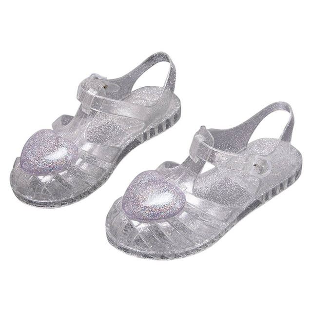 Roman Sandals for Girls, Soft Jelly Sole, Breathable Hollow Design, Princess Style, Silver Color, Beach Party Wear