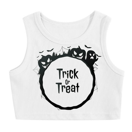 

nsendm Shirts under 5 Toddler Kids Girls Halloween Prints Tank Top Sleeveless Sports Dance Top Size 7 Girls Clothes Black 3-4 Years