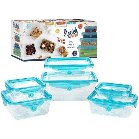 As Seen on TV Stretch and Fresh Silicone Food Storage System – 6-Piece Airtight, Leak-Proof Containers for Solid & Liquid Foods, BPA-Free, Freezer & Microwave Safe