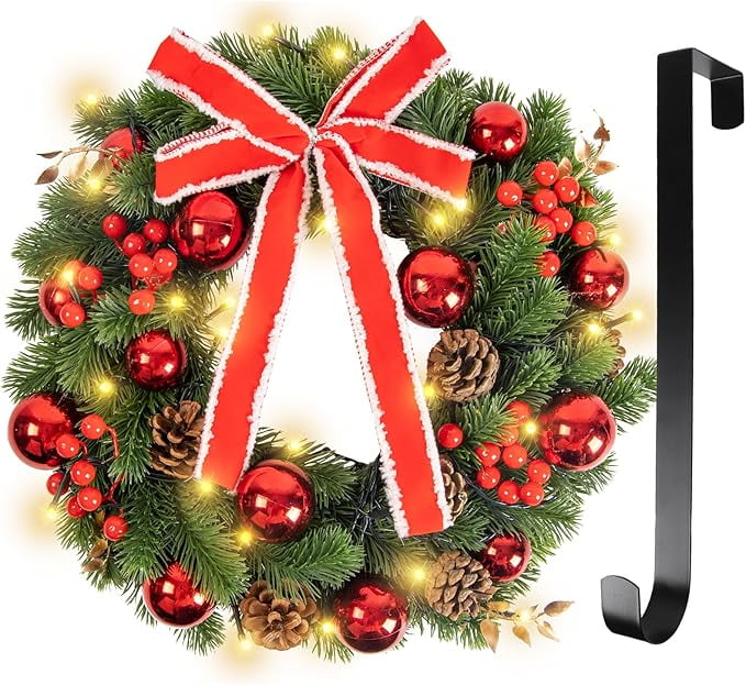 Qoosea 16-Inch Pre-Lit Christmas Wreath with LED Lights photo 1