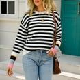 thumbnail image 4 of HWRETIE Striped Round Neck Knit Sweater - Women Fashion And Winter Knit Stripe Print Crewneck Pullover Sweater Pullover Knit Sweater, 4 of 9