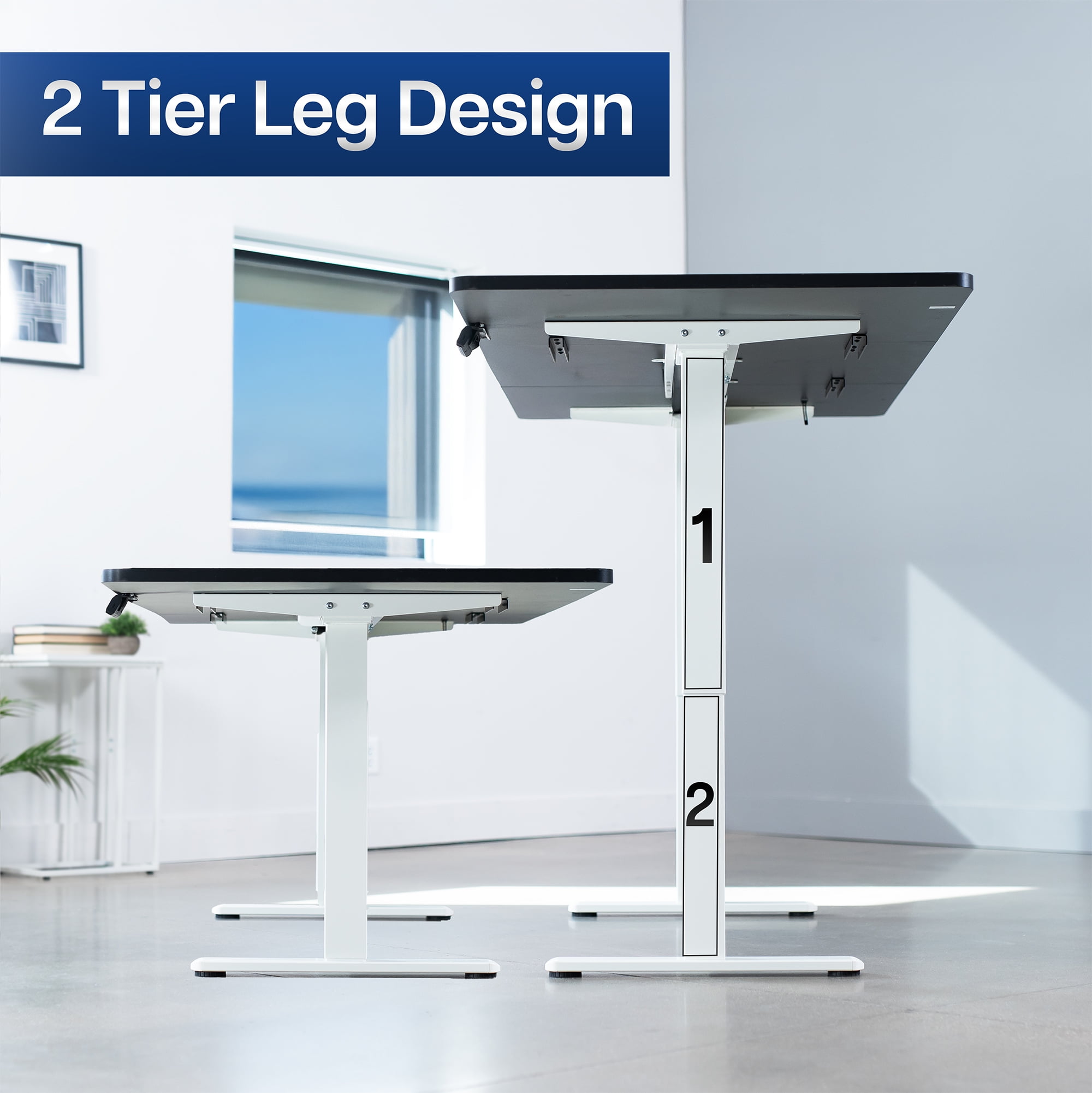 VIVO Electric Dual Motor 71” x 36” Standing Desk, Black Top, White Frame