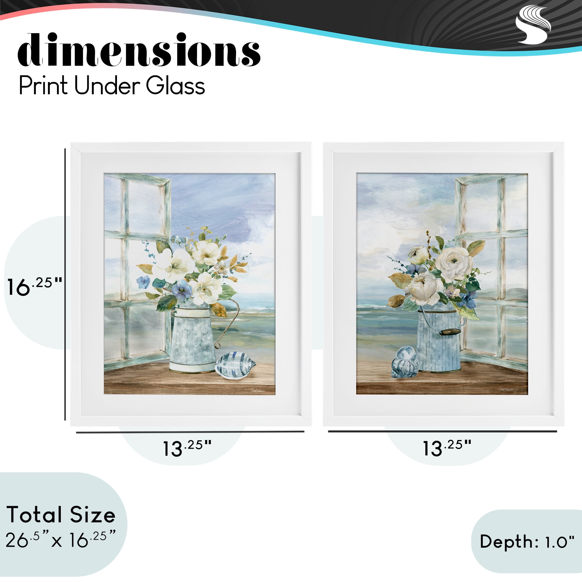 Stupell Industries Seaside Bouquets in Window 2 Piece White Framed Print Under Glass Set, design by Carol Robinson