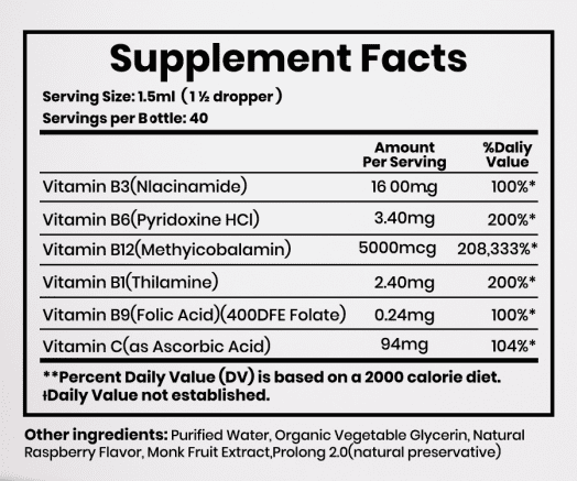 Vitamin B Complex Liquid Drops & Apple Cider Vinegar B12 Multivitamin Gummies Bundle, B12 B6 B1 Niacin Folate, Vegan Dietary Supplement, Raspberry Flavor Drops + Apple Cider Gummies, 60ml & 60 Gummie