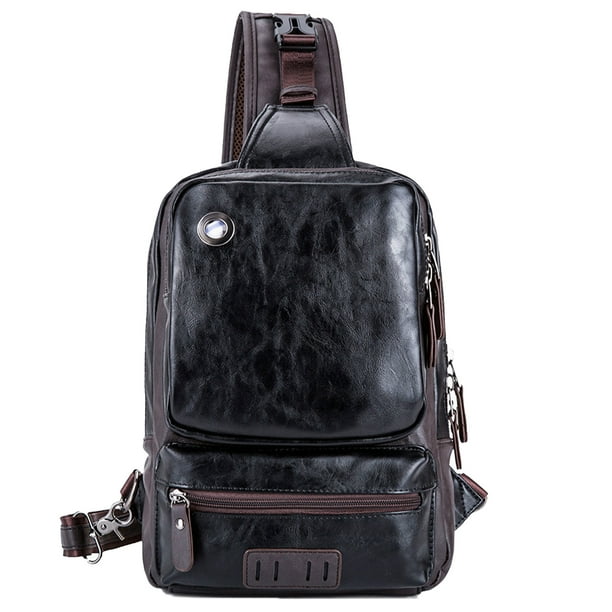 Mochila cruzada con correa, bolso de hombro para hombre, mochila Retro para bicicleta con correa de cuero PU para mujerColor: tamaño: 32*22*8cm Material: PU Cierre de cremallera 1. Bolso de cuero: