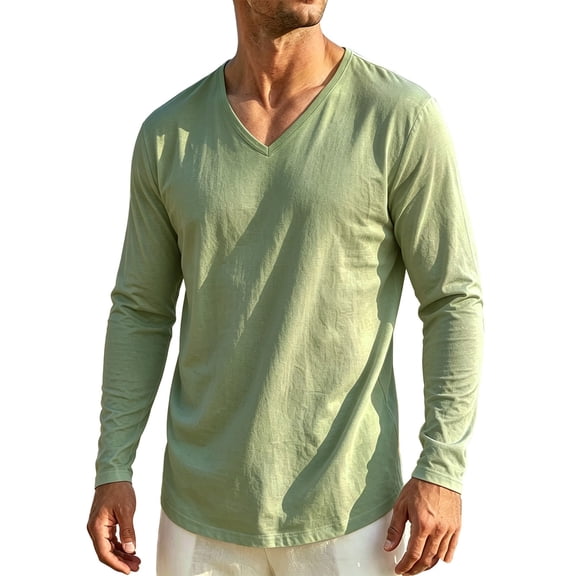 jjayotai Mens Long Sleeve Tee Shirts Casual V Neck Muscle Basic T-Shirt Moisture Wicking Soft Tops