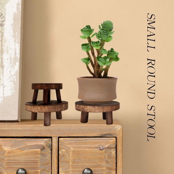 LAMIRO Wood Plant Stand,Mini Round Low Short Plant Stands,Succulent Plant Pot Holder Decorative Planter Stand for Small Indoor Plants
