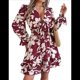 thumbnail image 3 of Vestido de Verano de Tirantes Acampanado con Cuello en V y Mangas Largas para Mujer Vino Tinto L, 3 of 9