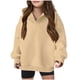 thumbnail image 1 of Sudadera Meitianfacai para niñas, cuello en V, manga larga, color liso, hombros caídos, forro polar, sudadera deportiva, sudadera beige para niñas, talla 13-14 años, 1 of 4