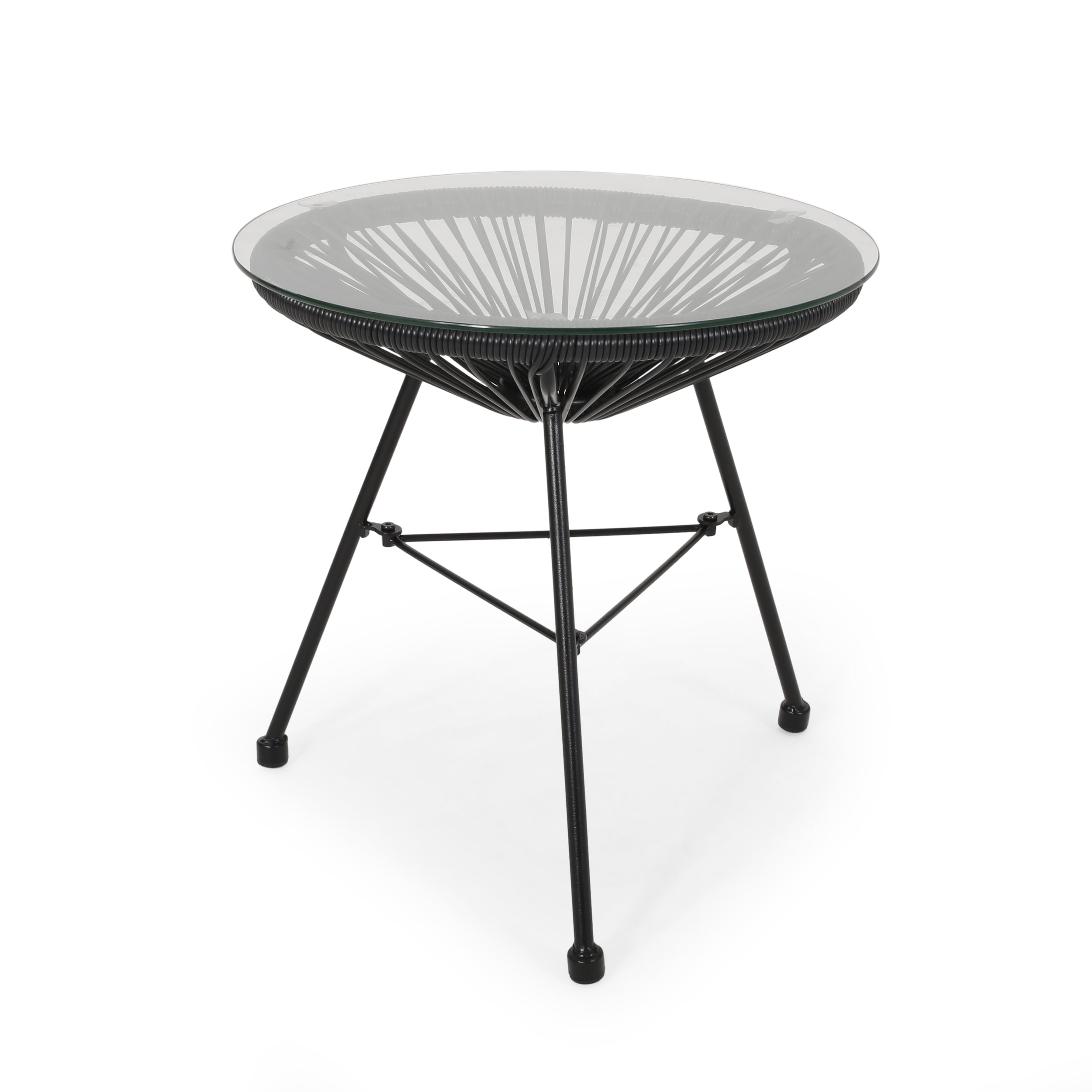 Outdoor Simple Style Accent Side Table, Wicker Weave Leisure Table for Patio Garden, Black