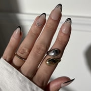 Kiss Masterpiece Press On Nails, Black Tips, Medium Length, Almond Shape, 30 Count