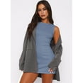 thumbnail image 4 of Women'S Summer Sleeveless Boat Neck Mini Dress Slim Fit Party Club Bodycon Dresses Gray Blue M, 4 of 5
