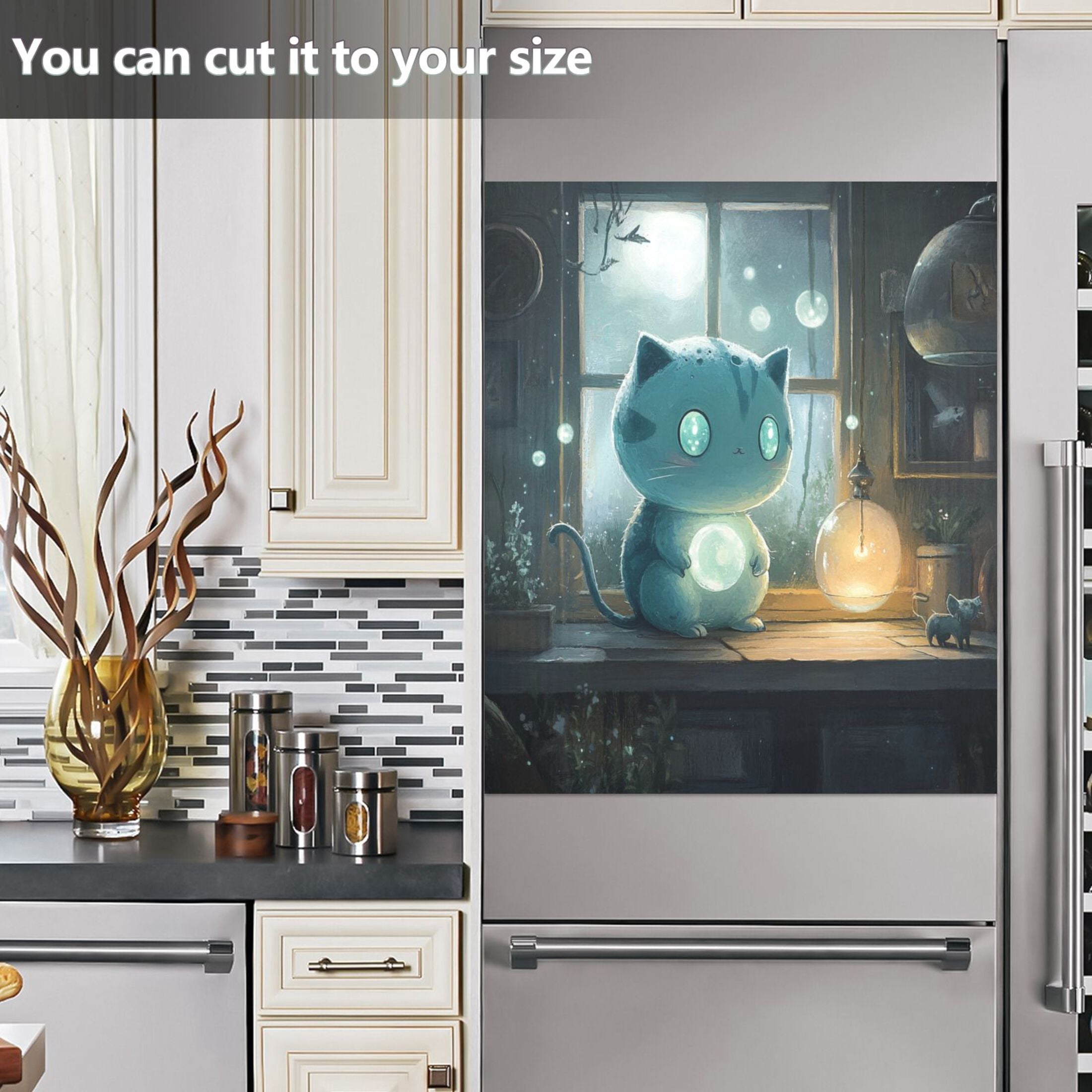 Dishwasher Magnetic Sticker 23x26 Inch Refrigerator Magnetic Sticker Washing Machine Magnetic Sticker Kitchen Panel Magnetic Sticker Home Decor Big Blue Eyes Cat