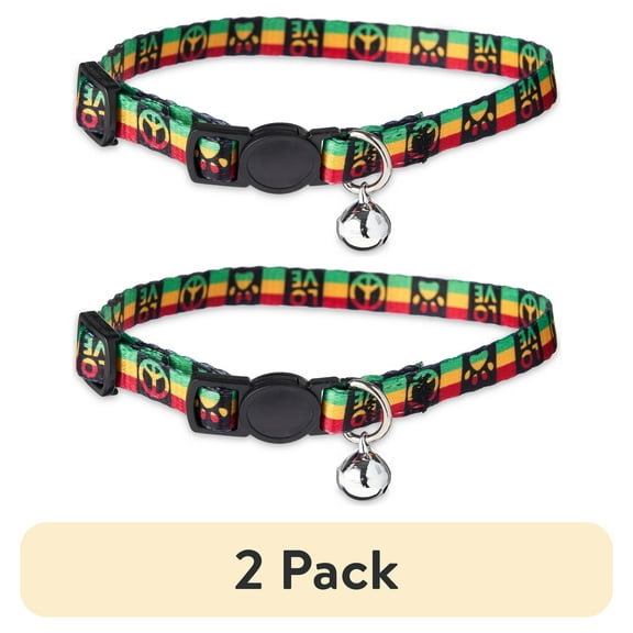 (2 pack) Vibrant Life, Rasta Breakaway Fashion Cat Collar, Multicolored, One Size Fits Most
