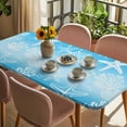 thumbnail image 3 of Blue Ombre Coastal Table Cloths for 5 Foot Rectangle Tables, Sea Nautical Summer Beach Starfish Coral Patio Waterproof Elastic Fitted Tablecloths, Washable Rectangular Table Cover for Camping, 3 of 8