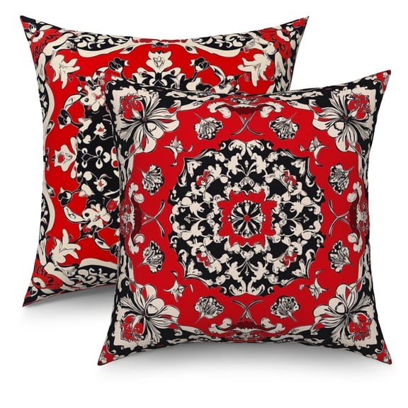 Red and Black Floral Throw Pillow Covers 18x18 Set of 2,Farmhouse Vintage Decorative Pillow Cases for Bedroom Sofa Couch