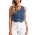 thumbnail image 1 of CHALCO INSPIRE CHIC Chaleco de Mezclilla para Mujer Y2K Cuello en V Sin Mangas Botón Abajo Chaleco Corto XS Azul, 1 of 6