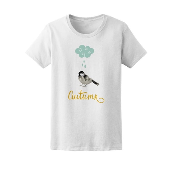 Autumn Cute Bird And Rainy Cloud Tee Women's -Image by Shutterstock