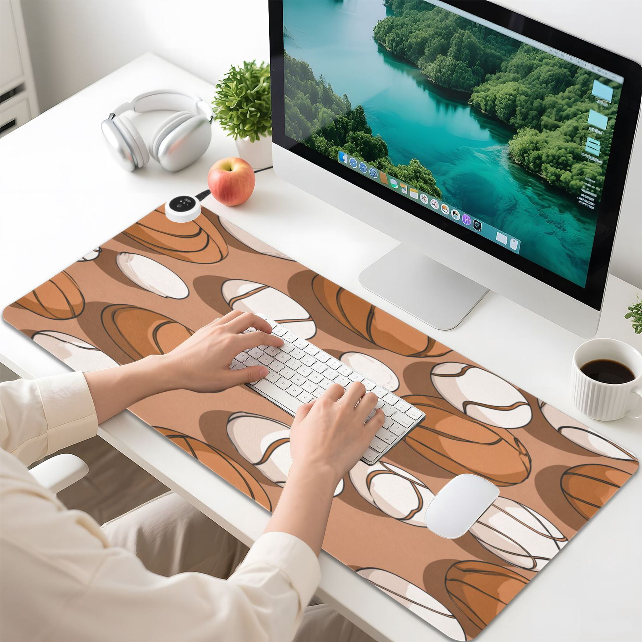 Large Heated Desk Mat Mouse Pad 31.5"x13"PU Leather Graphene Heating Desk Warmer with 3 Temperature Settings 110V US Plug Non-Slip Warm Pad for Home, Office, and Gaming Athletic Ball Collage Print