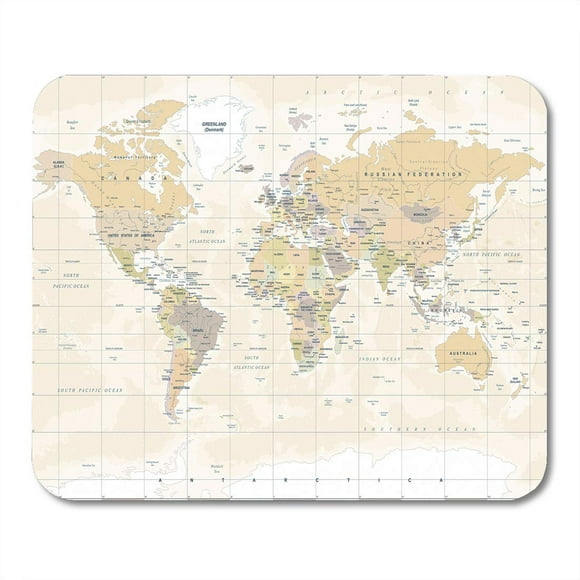 JSDART Beige Détail Carte du Monde en Haute Carte du Monde Détaillée Jaune Physique Tapis de Souris Tapis de Souris 9 X 10 Pouces