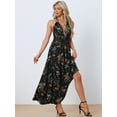 thumbnail image 4 of Unique Bargains Women's Halter Sleeveless Boho Floral Maxi Dress XS Black, 4 of 6