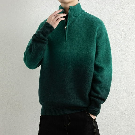 Handshe Men's Sweater Jacket, Fashion Gradient Color with Half-High Zipper Collar, Knitted Design for Casual and Daily Outfits